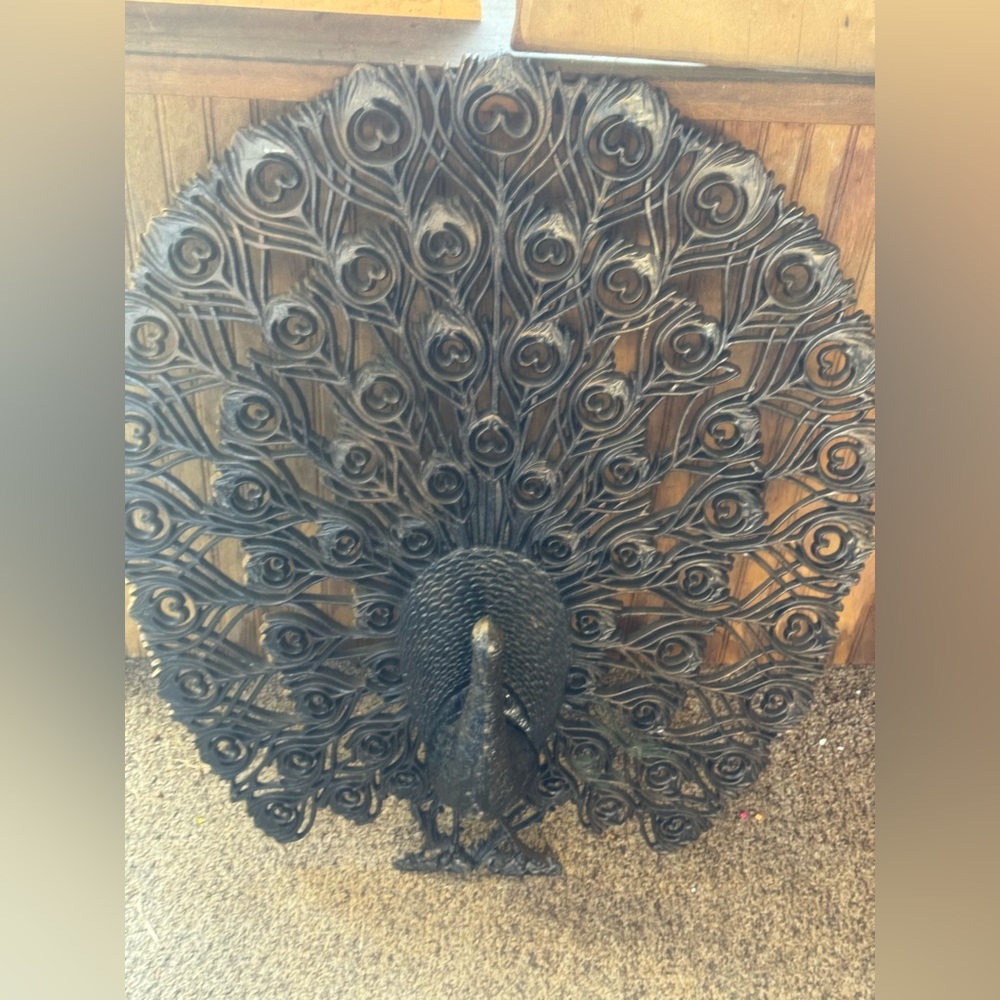 Vintage Brurwood Peacock Wall Hanging Hollywood Regency Glamorous Large 1960s
